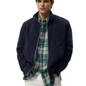 Zara Brushed Cotton Bomber Jacket - Navy Blue